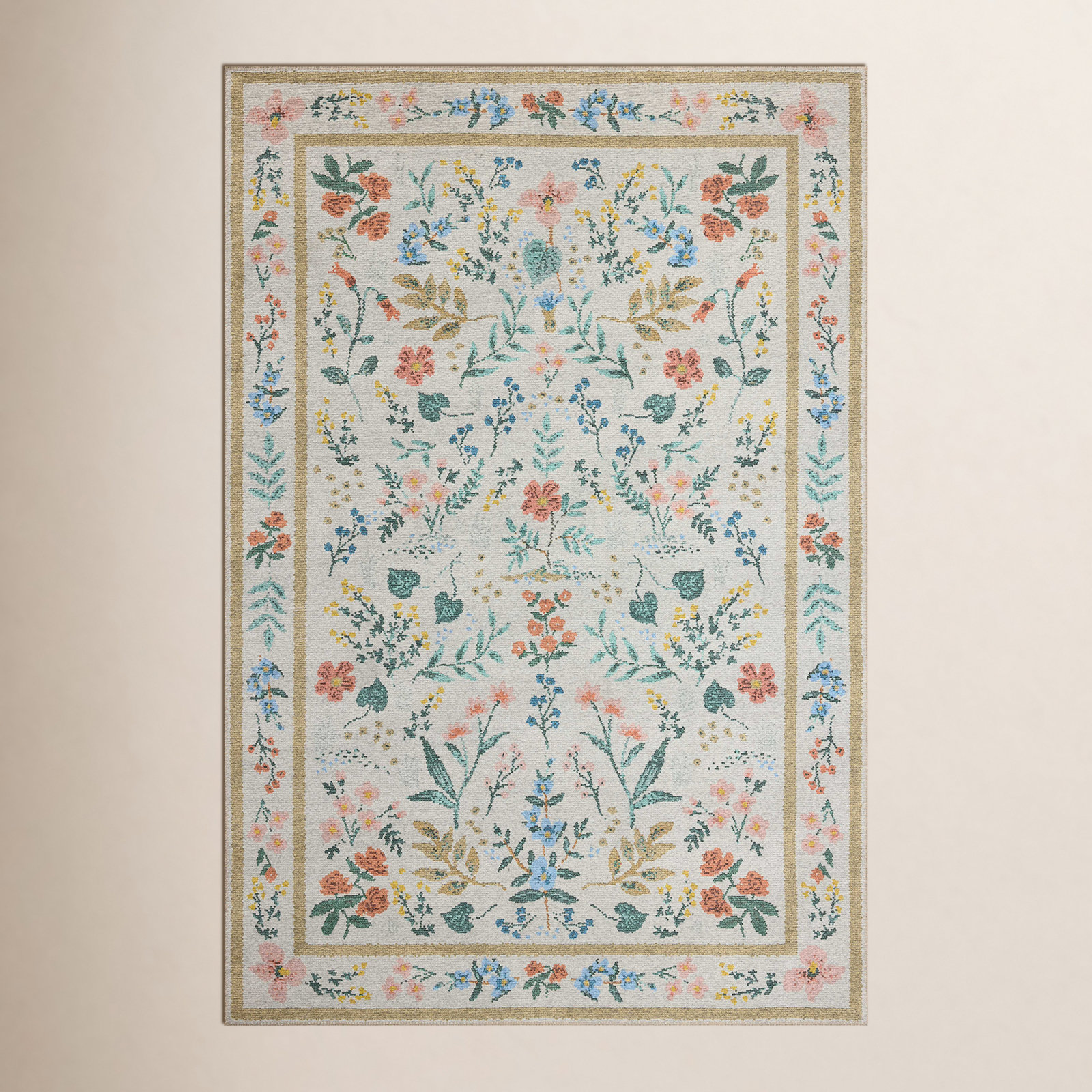 Rifle Paper Co. x Loloi Wildwood Cream Floral Rug, Rectangle 5' x 7'6", Cream