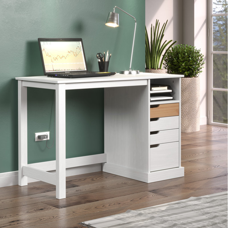 Brugos Solid Wood Writing Desk, White