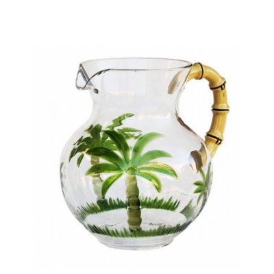 3 Quarts Palm Tree Plastic Pitcher With Lid, BPA Free For Kitchen Patio Poolside Gatherings