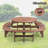 10-12-person Round Outdoor Wooden Picnic Table With 1 Built-in Ring Stool, An Umbrella Hole And Natural Wood Grain