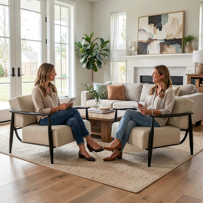 Ensemble de 2 chaises d'appoint rembourrées beige Mid-Century avec accoudoirs en bois espresso et structure en métal noir