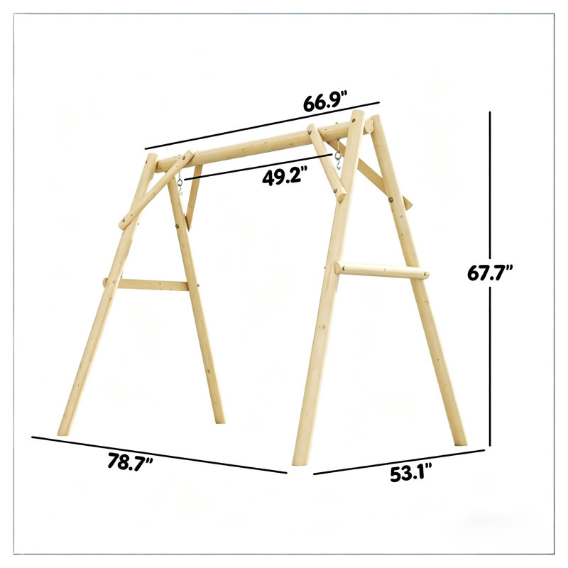 Support en bois naturel à structure en A pour balançoires de porche intérieures et extérieures