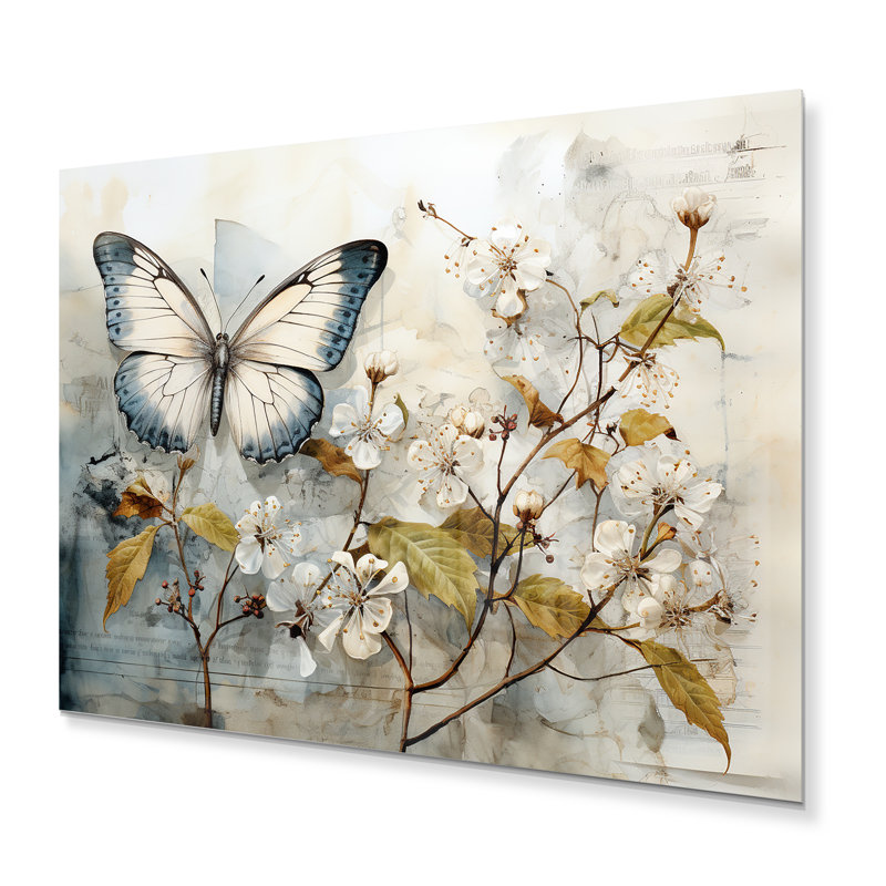 Décoration murale en métal beige papillon «Glimpse of Serendipity», H 30 po x l 40 po