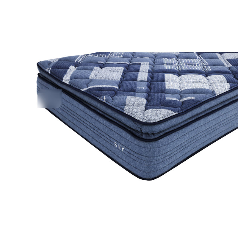 Très grand matelas à ressorts ensachés de 14 po avec housse super douce bleue et multicolore, mousse à mémoire de forme, couches de mousse, comprimé et unité, roulé, housse