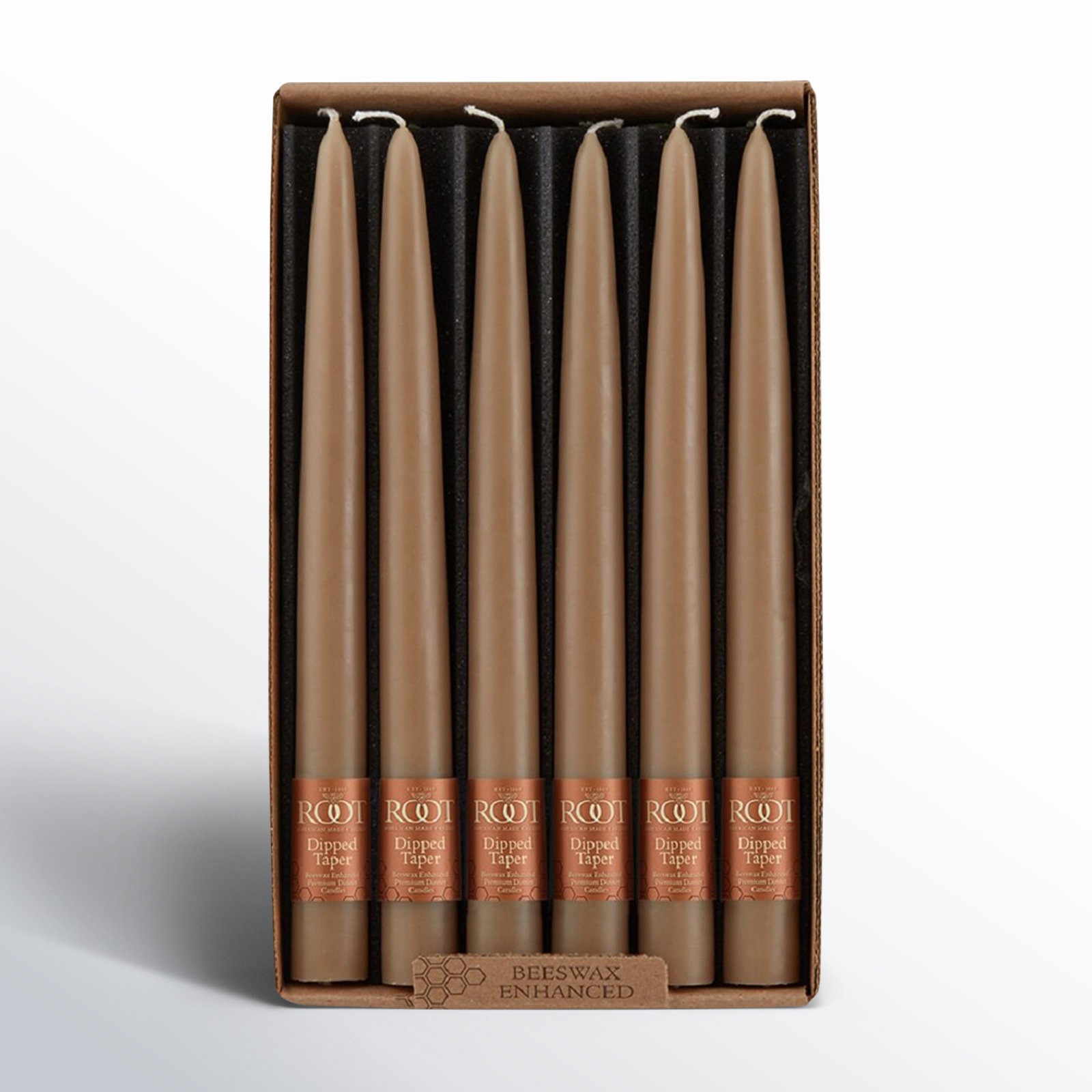 12 Piece Unscented Taper Candle Set, Taupe, 9" H x 0.88" W x 0.88" D