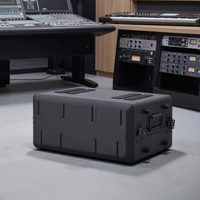 4U Rack Case, 12 in Depth, Rackmount Flight Case Shallow Rack with Microphone Compartment, Polyethylene Construction, Recessed Latches, Easy Installation, for Amplifier, 8.7 in Internal Depth
