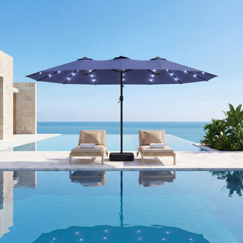 Parasol de marché rectangulaire avec base 13 pi x 8 pi 10 ans sans décoloration, 13 Ft, Light Navy Blue