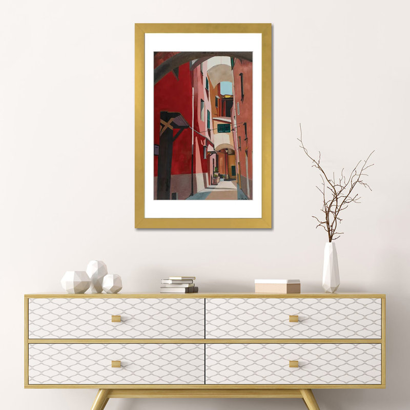 Porto Maurizio, Italy, Gold Open Corner Framed Paper, White, 24" H x 16" W x 1" D