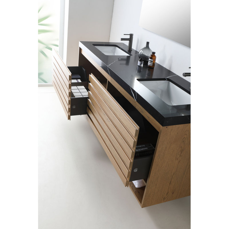 Matera 60" W Double Vanity, Pecan Oak, Black