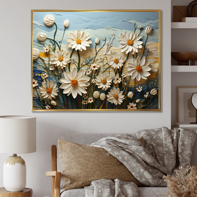 Daisies Daisy Delight II - Daisies, reproduction d'art encadrée, H 24 po x l 32 po x P 1 po, Cadre flottant doré