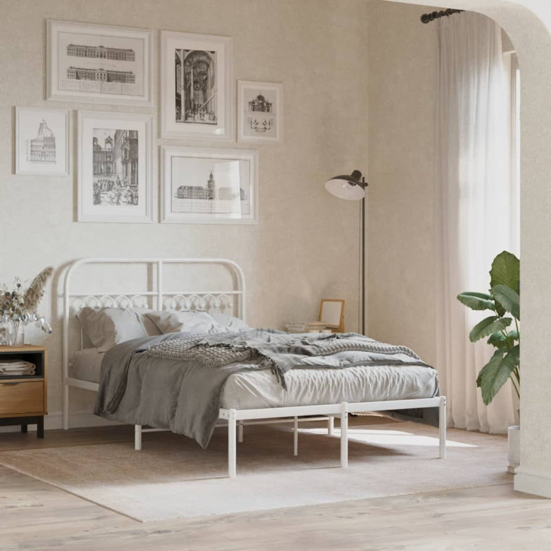 August Grove® Metal Bed Frame With Headboard, White, King