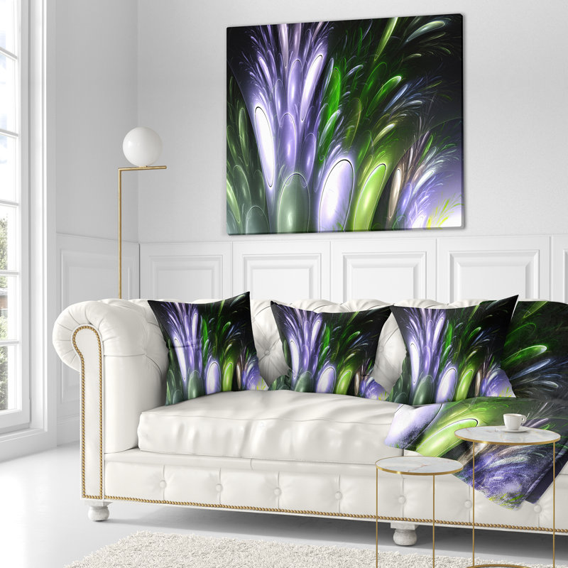 Mystérieuse fleur psychédélique - coussin abstrait imprimé, 18 po x 18 po, Coussin décoratif