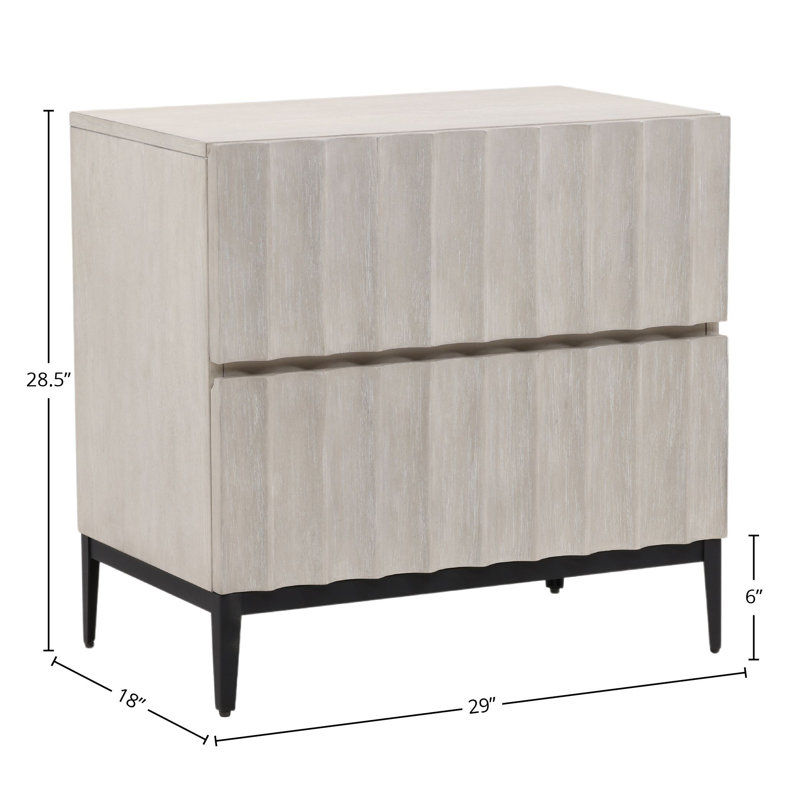 Silvia 2-Drawer Rubberwood Nightstand, Light Gray