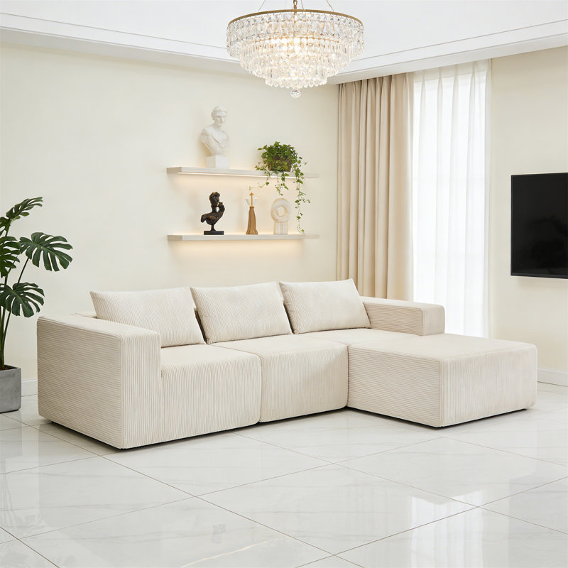 Canapés modulaires compressés 107 po (beige), Velours côtelé beige