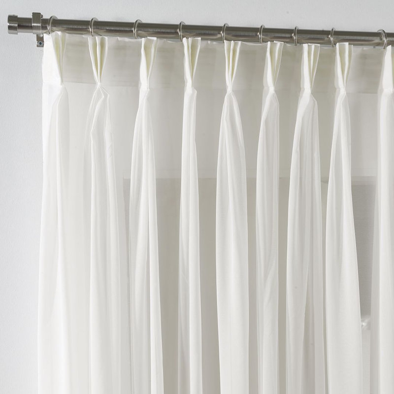 Pinch Pleat Extra Long & Exra Wide Silk Crep Single Panel Sheer, Ecru, 52" W x 108" L