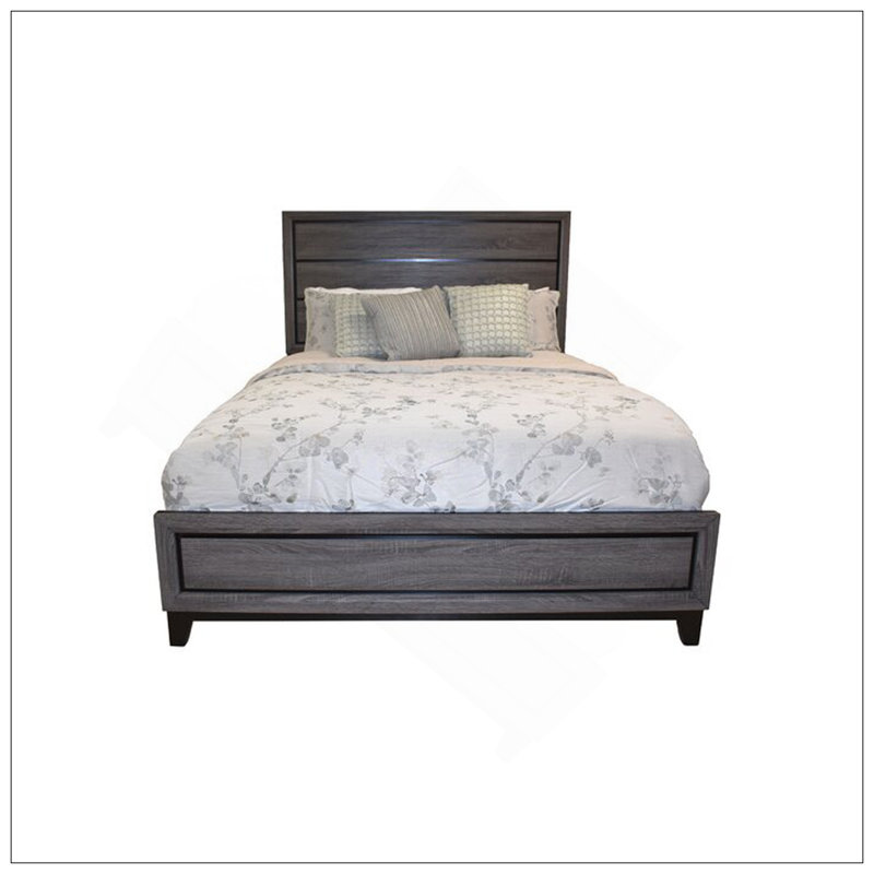 Grand lit contemporain en bois gris