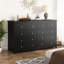 Commode double 52,2 pouces avec 10 tiroirs, commode en bois pour la chambre à coucher, noir-1051952196