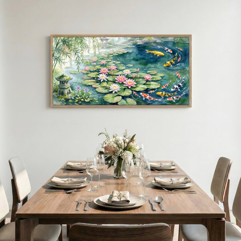 Koi Pond, reproduction d'art sur toile encadrée de 1 x 58 x 28 pouces, 58 po x 28 po