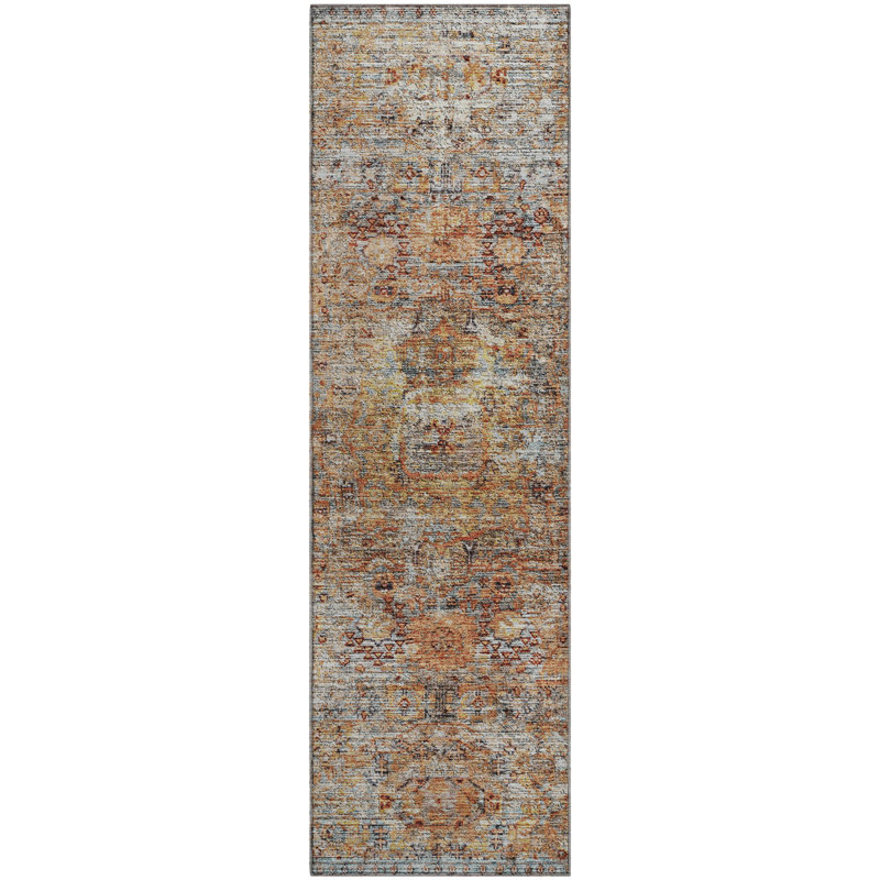 Premium Machine Washable Ducote AMF1143 Global Rug, Tapis de couloir 2 pi 3 po x 7 pi 6 po
