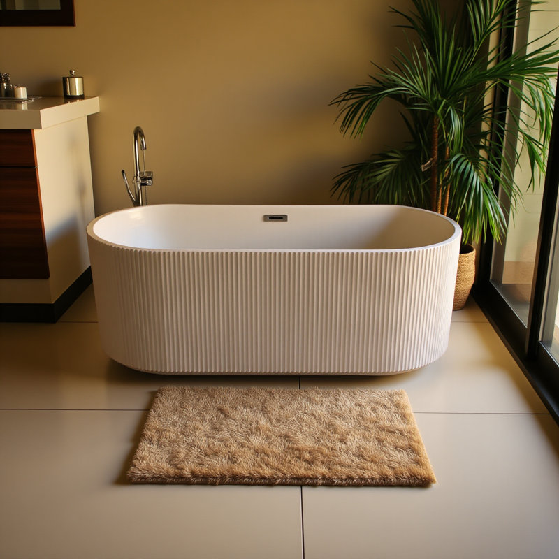 59"linear Acrylicfreestanding Bathtub Stand Alone Soaker Tub, Glossy White Acrylic, Pop-up Chrome Drain, Cupc Certified