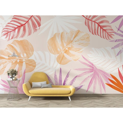Murale pastel à motif de feuilles tropicales de style botanique moderne