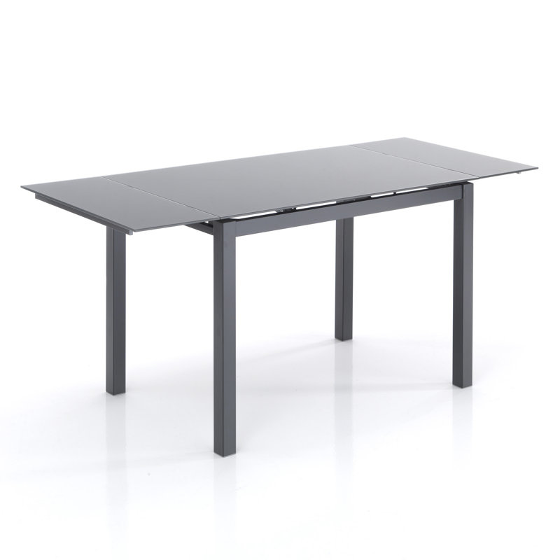 Rayden Extendable Glass Top Metal Base Dining Table, Grey