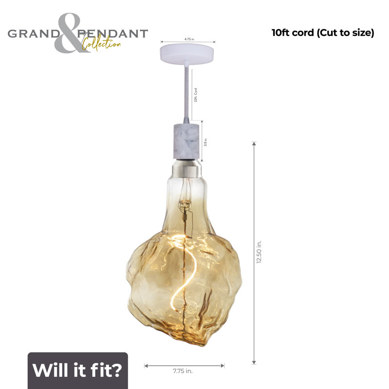 Ensemble d'ampoule et luminaire suspendu en forme de glacier à DEL de 4 watts Arkin, Marbre blanc