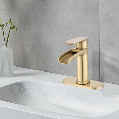 Single Lever Bathroom Sink Faucet with Deck Plate and Pop-Up Drain in Brushed Nickel