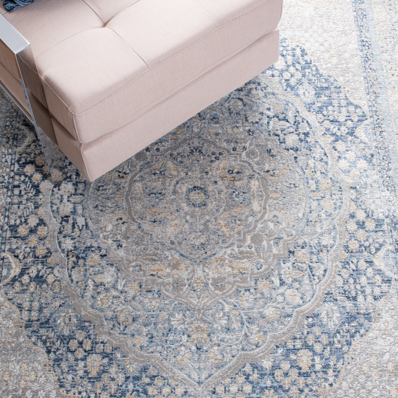 Tapis bleu marine / gris, Rectangle 8 pi x 10 pi