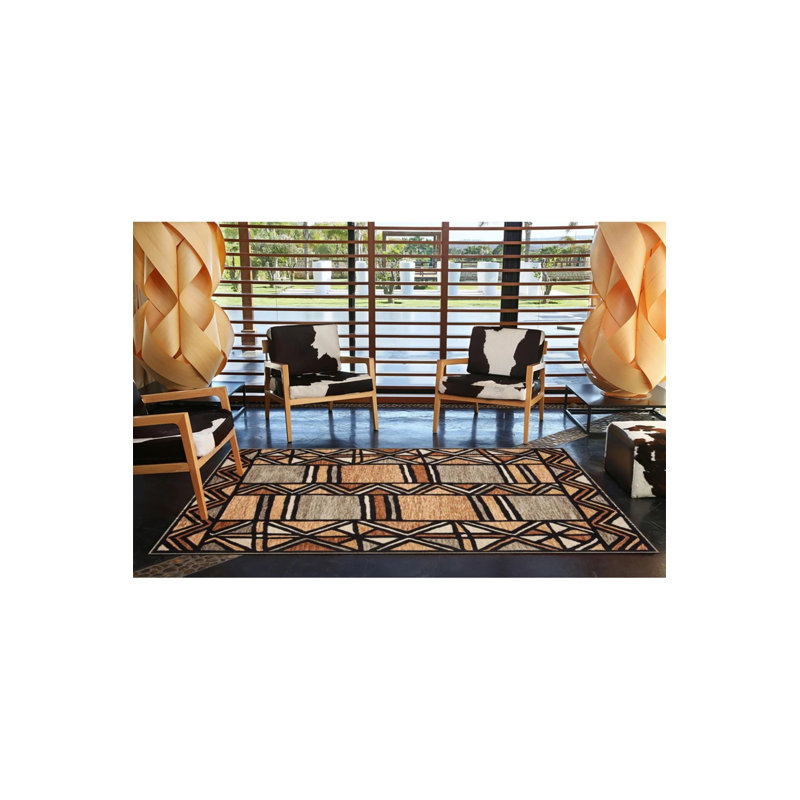 Tapis tissé à motif géométrique coloré, Rectangle 2 pi 4 po x 4 pi