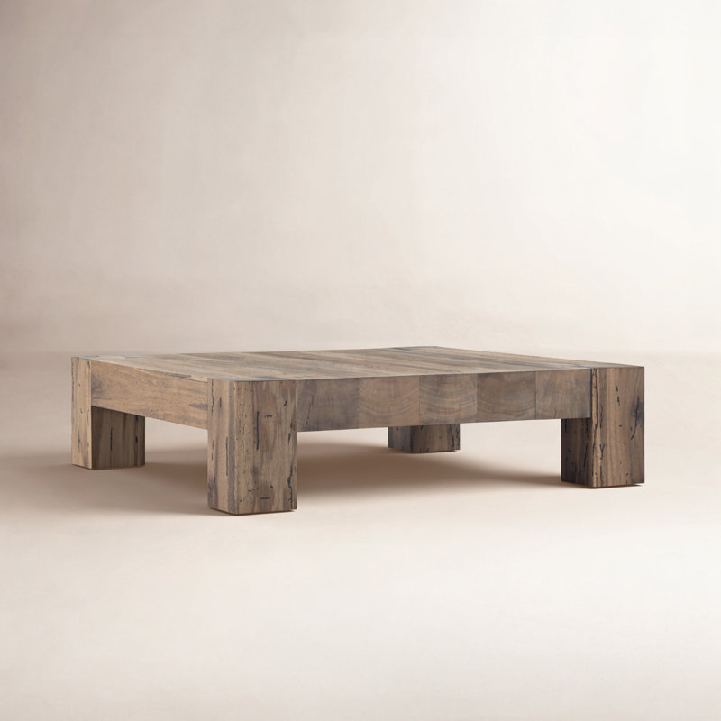 Table basse 4 pieds Lockney, Bois de chêne patiné rustique