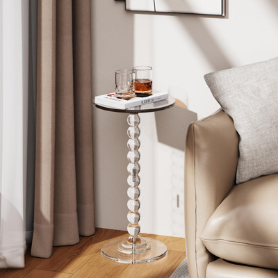 Acrylic Side Table, End Table Round Top With Solid Post For Living Room, Bedroom, Balcony, Easy Assembly (Pedestal, Clear)