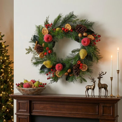 24"Fruit, Berry and Cone Evergreen Wreath