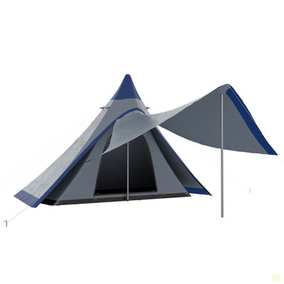Outsunny 15.4'X15.4'X8.5' Teepee Tent, Waterproof Camping Tent With Porch Area, Floor And Carry Bag, For 2-3 Person Outdoor Backpacking Camping Hiking
