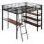 Lit mezzanine moderne en métal pleine grandeur avec tablettes à 3 couches et bureau - Tableau blanc à cadre noir pour adultes de divertissement créatif-589661905-589661904