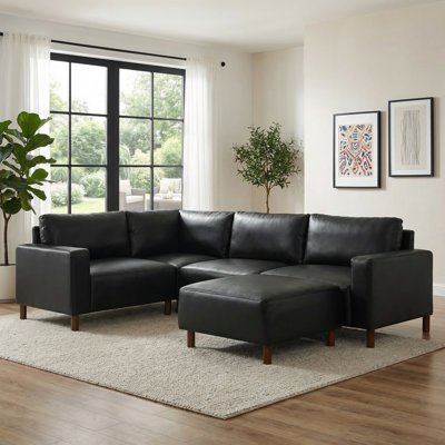 Modern Luxury 5-Piece Modular Sectional Corner Sofa - Breathable PU Leather Upholstered Couch with Ottoman