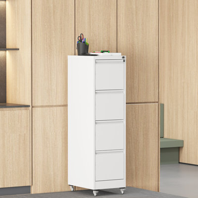 4 Drawer Vertical File Cabinet In White, With Lockable Wheels, Secure Storage For Legal & Letter Size Documents, - Tilt Design, Easy Mobility, Adjustable Bar Hanging Files Metal Home And Office Use,