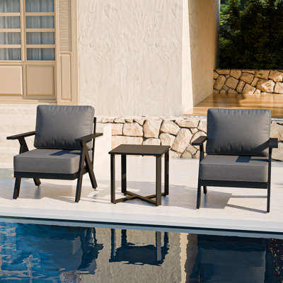 3 Pieces Patio Aluminum  Lounge Chairs Set With Side Table
