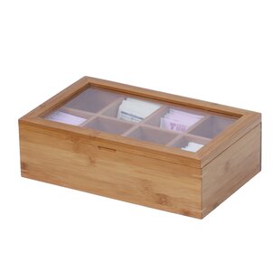 HTB Small Wooden Tea Bag Box 2pcs, 3 Compartments Acacia Wood Tea Bag Chest with Handle, Mini Countertop Divided Storage Container for Beverage Suppli