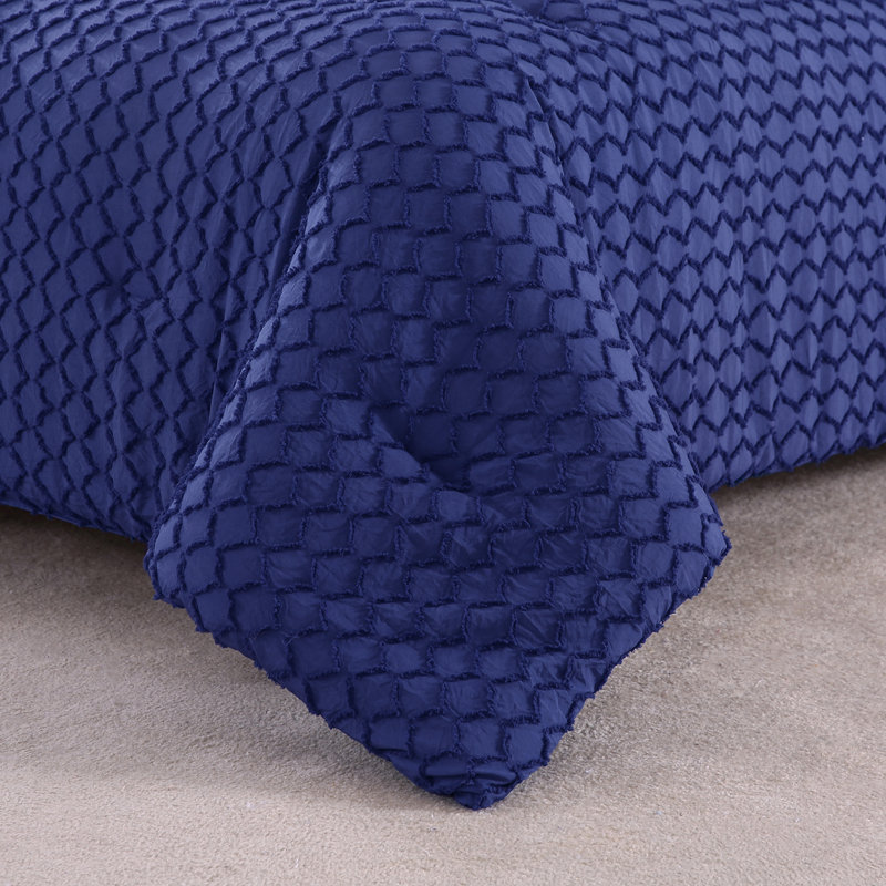 Vintage Ring Stitch Comforter, King Comforter + 2 King Shams, Navy