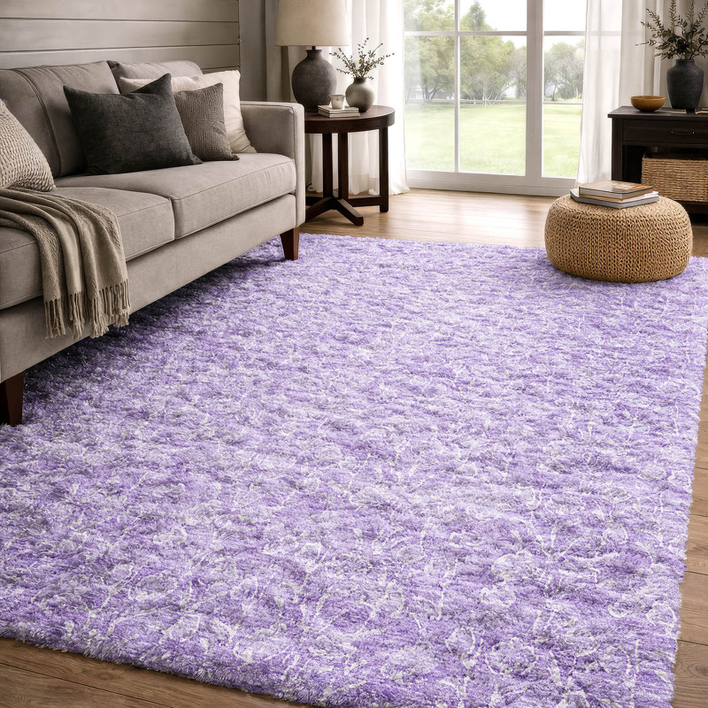 Tapis floral à poil long de qualité supérieure lavable à la machine ADS691, Lilas, 3 pi x 5 pi