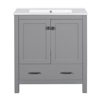 60" Grey Bathroom Vanity Set With Double Vanities (Separate), Double Ceramic Sinks, Storage Shelf, And Divided Drawers  (Mirror Not Included)– Modern Bathroom Solution For Spacious Bathrooms