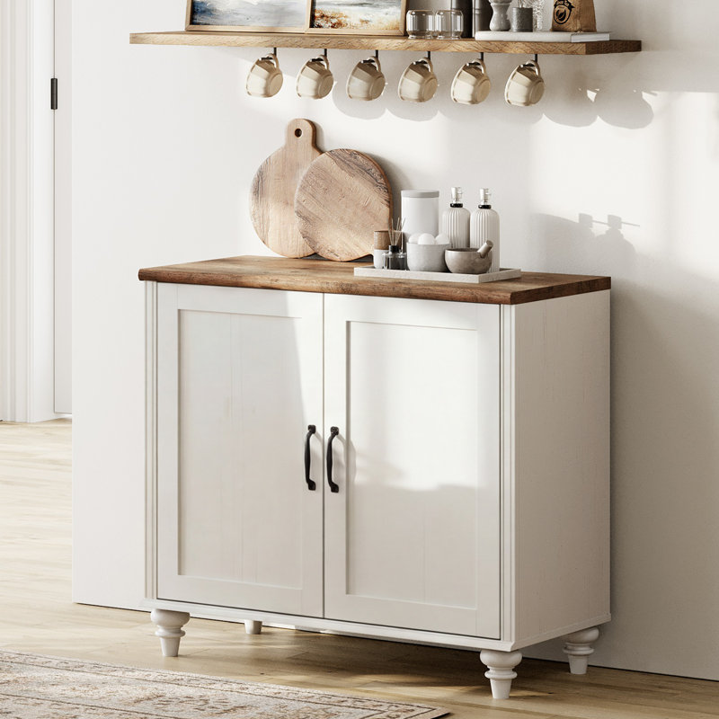 Buffet Scarlett avec portes en bois, meuble de rangement pour la cuisine, table basse en bois avec rangement, buffet/crédence de style ferme moderne pour salle à manger ou salon, blanc, 86 cm (34 pouces).