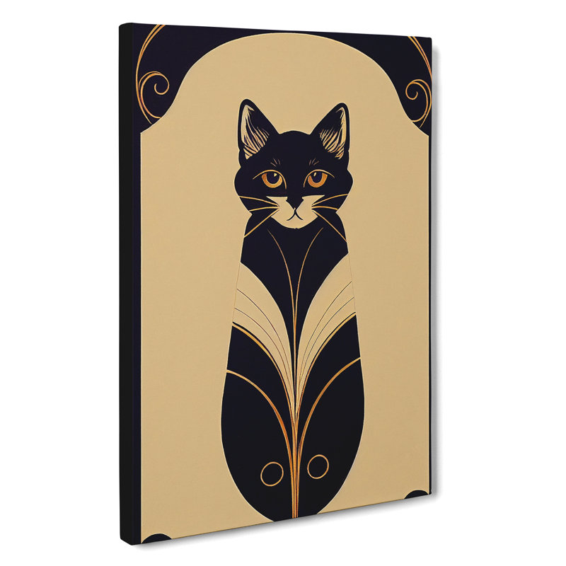 XC1022-1301X Cat Art Deco No.2 1 Piece Wrapped Canvas Wall Art, 60cm H x 40cm W x 3cm D