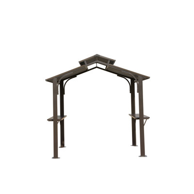 Abri de jardin à toit rigide 8 pi x 5 pi, abri de jardin extérieur avec double toit en acier galvanisé, abri de jardin permanent avec abat-jour pour barbecue avec 2 tablettes latérales et crochet de plafond pour la terrasse du jardin ()