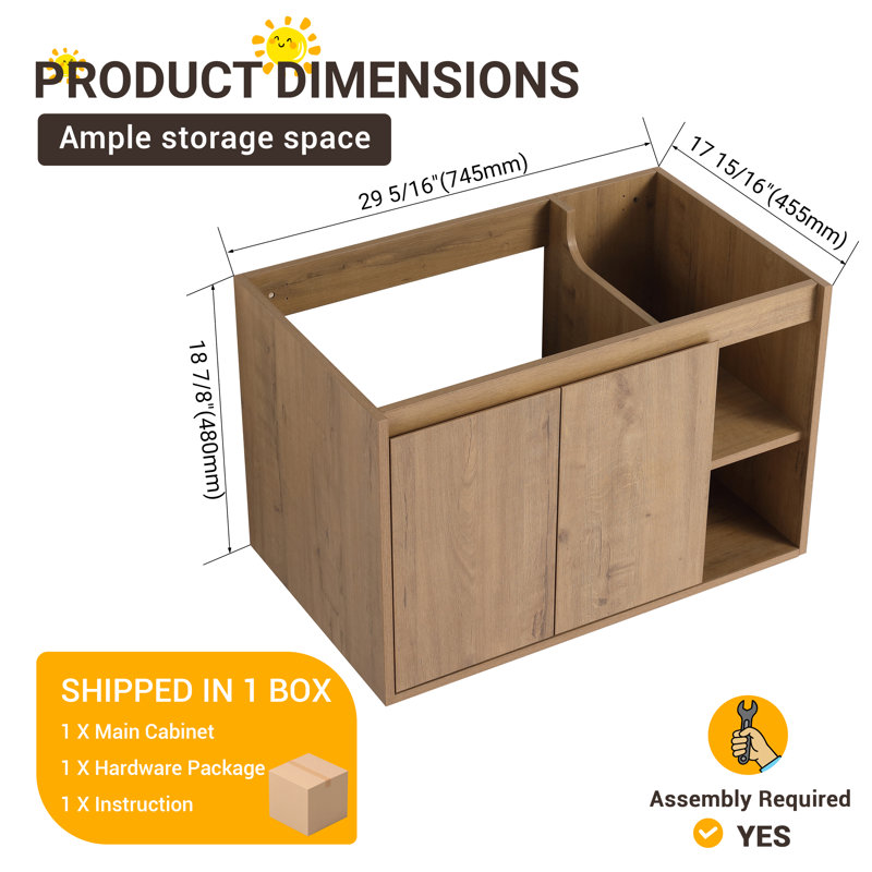 Base de meuble-lavabo mural 30 po avec 2 portes et 1 tablette