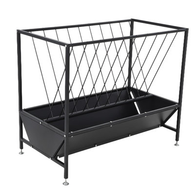 Heavy Duty Hay Feeder, 2 in 1 Livestock Feed Trough with Removable Grain Pan, Q235 Steel Cattle Feeder for Sheep, Calf, Cow & Horse (Black)