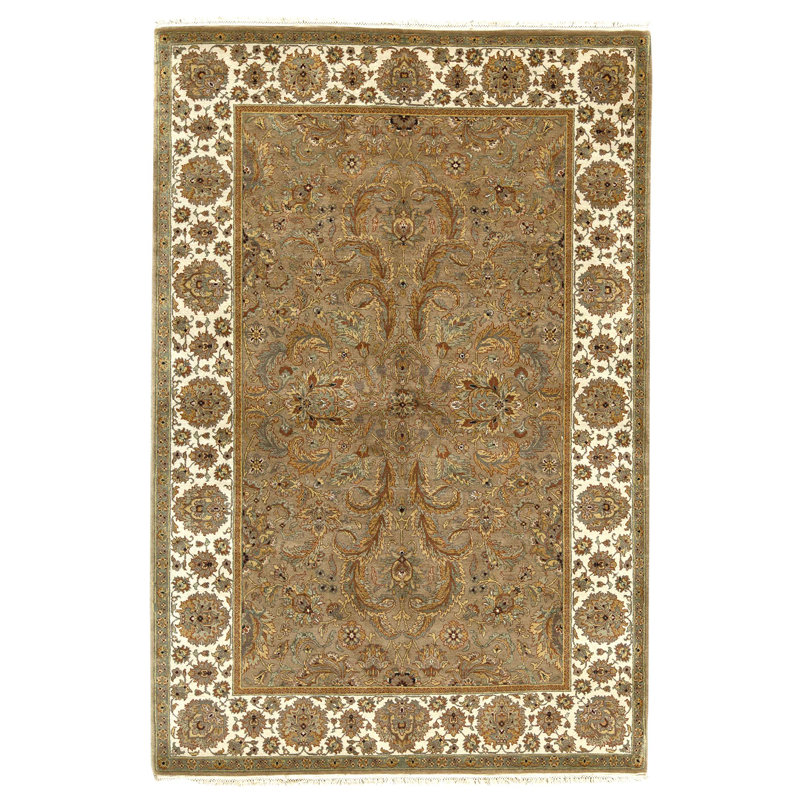 Tapis chameau et ivoire noué à la main de haute qualité