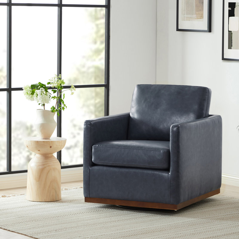 Fauteuil pivotant large Assiatou, Similicuir galet bleu marine