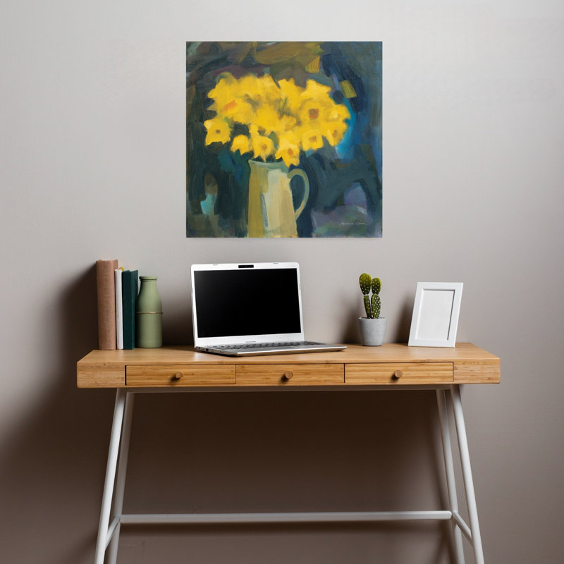 Art contemporain fleur de jonquille contemporaine, H 18 po x l 18 po